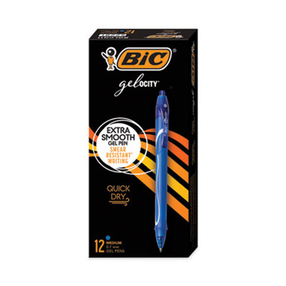 Gel-Ocity Quick Dry Gel Pen, Retractable, Medium 0.7 Mm, Blue Ink, Blue Barrel, Dozen