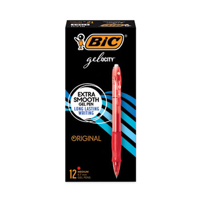 Gel-Ocity Gel Pen, Retractable, Medium 0.7 Mm, Red Ink, Translucent Red Barrel, Dozen