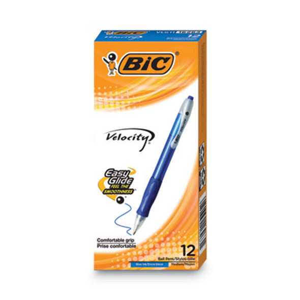 Velocity Easy Glide Ballpoint Pen, Retractable, Medium 1 Mm, Blue Ink, Translucent Blue Barrel, Dozen