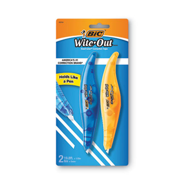 Wite-Out Brand Exact Liner Correction Tape, Non-Refillable, 0.2" x 19.67 Ft, White Tape, Assorted Dispenser Colors, 2/Pack