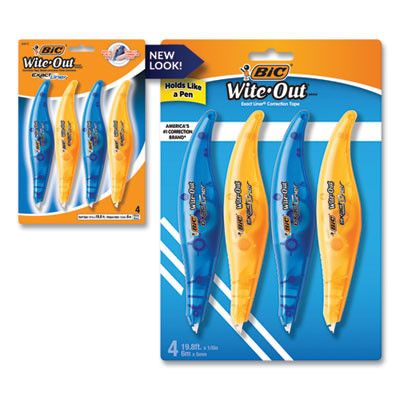 Wite-Out Brand Exact Liner Correction Tape, Non-Refillable, 0.2" x 19.67 Ft, White Tape, Assorted Dispenser Colors, 4/Pack
