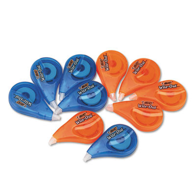 Wite-Out Brand Ez Correct Correction Tape Value Pack, Non-Refillable, 0.17" x 39.33 Ft, Randomly Assorted Colors, 10/Box