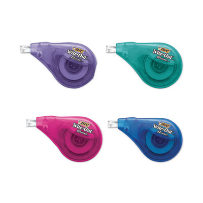 Wite-Out Brand Ez Correct Correction Tape, Non-Refillable, 0.17" x 33.33 Ft, Randomly Assorted Dispenser Colors, 4/Pack