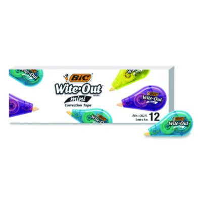 Wite-Out Brand Mini Correction Tape, Non-Refillable, 0.2" x 26.2 Ft, White Tape, Assorted Dispenser Colors, Dozen