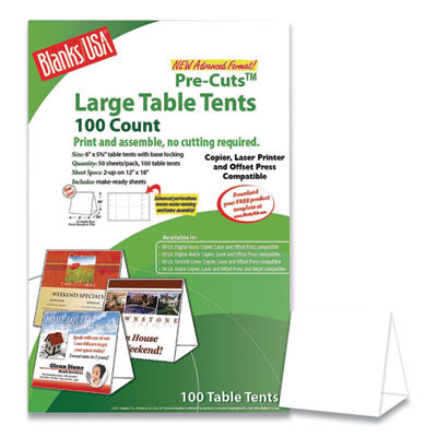 Table Tent, 80 Lb Cover Weight, 12 x 18, White, 2 Tents/Sheet, 50 Sheets/Pack