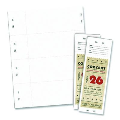Jumbo Micro-Perforated Event/Raffle Ticket, 90 Lb Index Weight, 8.5 x 11, White, 4 Tickets/Sheet, 250 Sheets/Pack