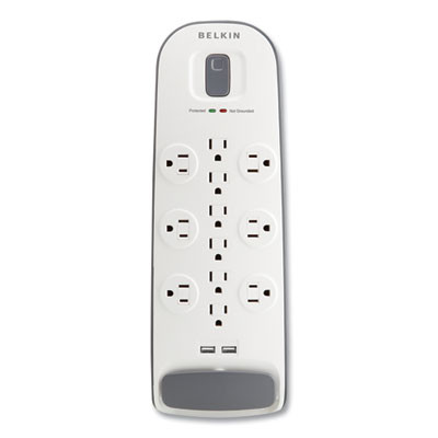 Home/Office Surge Protector, 12 Ac Outlets, 6 Ft Cord, 3,996 J, White/Black