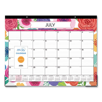 Mahalo Academic Desk Pad, Floral Artwork, 22 x 17, Black Binding, Clear Corners, 12-Month (July To June): 2025 To 2026