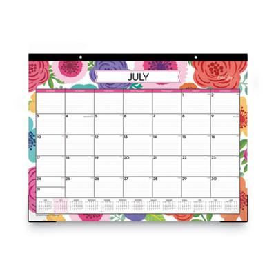 Mahalo Academic Desk Pad, Floral Artwork, 22 x 17, Black Binding, Clear Corners, 12-Month (July To June): 2025 To 2026