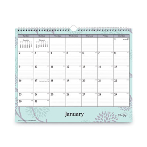 Rue Du Flore Wall Calendar, Floral Artwork, 12 x 15, White/Jade/Lavender Sheets, 12-Month (Jan To Dec): 2025