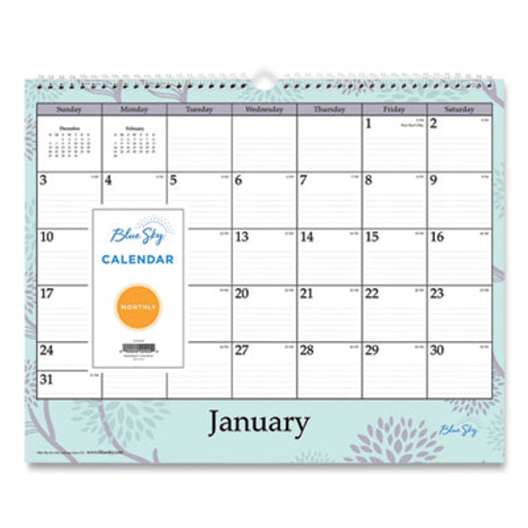 Rue Du Flore Wall Calendar, Floral Artwork, 12 x 15, White/Jade/Lavender Sheets, 12-Month (Jan To Dec): 2025