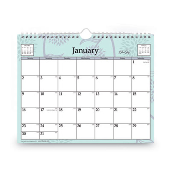 Rue Du Flore Wall Calendar, Floral Artwork, 11 x 8.75, White/Jade/Lavender Sheets, 12-Month (Jan To Dec): 2026