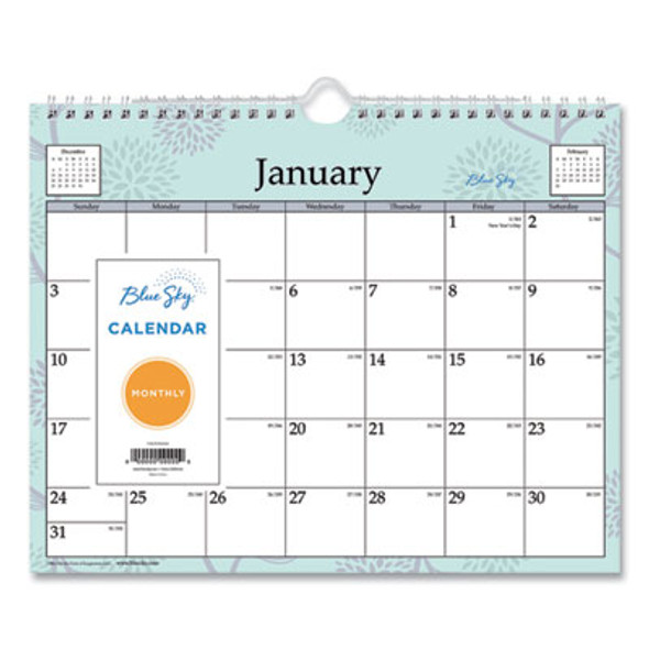 Rue Du Flore Wall Calendar, Floral Artwork, 11 x 8.75, White/Jade/Lavender Sheets, 12-Month (Jan To Dec): 2026