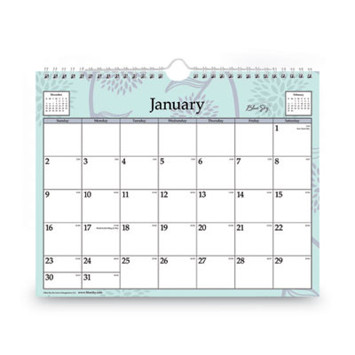 Rue Du Flore Wall Calendar, Floral Artwork, 11 x 8.75, White/Jade/Lavender Sheets, 12-Month (Jan To Dec): 2026