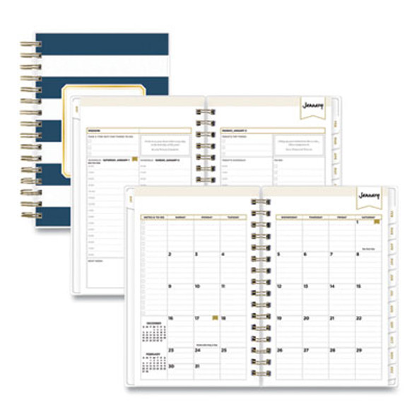 Day Designer Navy Stripe Daily/Monthly Planner, Horizontal Stripe Artwork, 8 x 5, Navy/White Cover, 12-Month (Jan-Dec): 2026