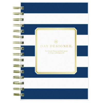 Day Designer Navy Stripe Daily/Monthly Planner, Horizontal Stripe Artwork, 8 x 5, Navy/White Cover, 12-Month (Jan-Dec): 2026