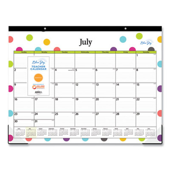 Teacher Dots Academic Desk Pad, 22 x 17, Black Binding, Clear Corners, 12-Month (July To June): 2025 To 2026