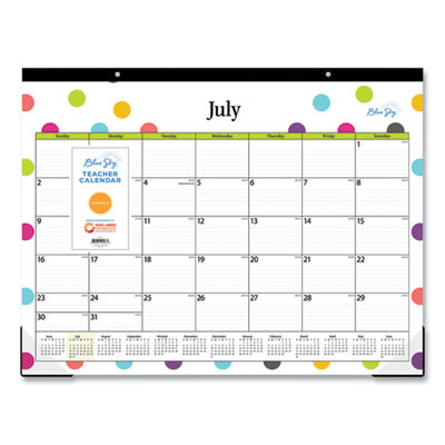 Teacher Dots Academic Desk Pad, 22 x 17, Black Binding, Clear Corners, 12-Month (July To June): 2025 To 2026
