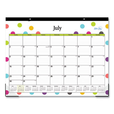 Teacher Dots Academic Desk Pad, 22 x 17, Black Binding, Clear Corners, 12-Month (July To June): 2025 To 2026