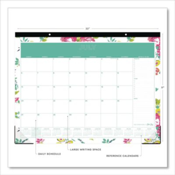 Day Designer Peyton Academic Desk Pad, Floral Artwork, 22 x 17, Black Binding, Clear Corners, 12-Month (July-June): 2025-2026