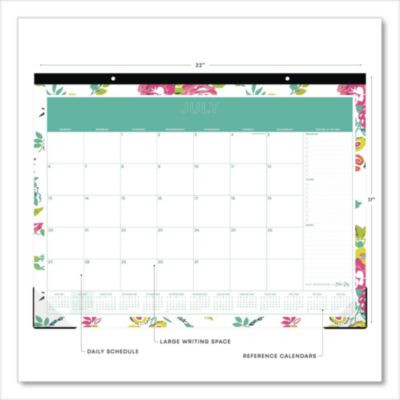 Day Designer Peyton Academic Desk Pad, Floral Artwork, 22 x 17, Black Binding, Clear Corners, 12-Month (July-June): 2025-2026