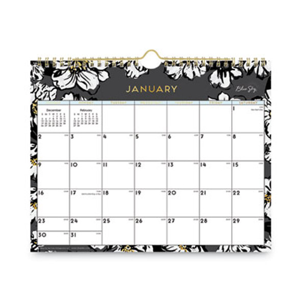 Baccara Dark Wall Calendar, Floral Artwork, 11 x 8.75, White/Black/Gold Sheets, 12-Month (Jan To Dec): 2026