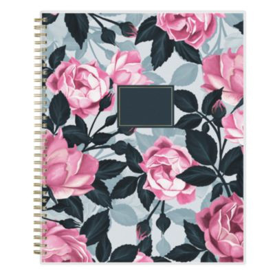 Roosevelt Pink Academic Weekly/Monthly Planner, Floral Artwork, 11" x 8.5", Pink/Gray Cover, 12-Month (July-June): 2025-2026