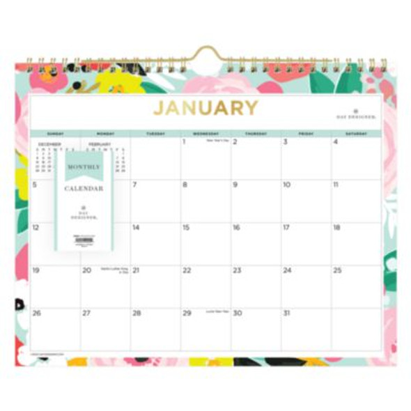 Day Designer Secret Garden Mint Monthly Wall Calendar, Floral Artwork, 11 x 8.75, Multicolor Sheets, 12-Month (Jan-Dec): 2026