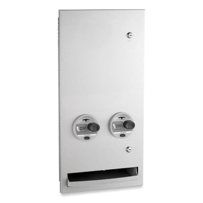 Trimlineseries Recessed Napkin/Tampon Vendor, 25 Cent Coin Mechanism, 13.88 x 7.94 x 28, Stainless Steel