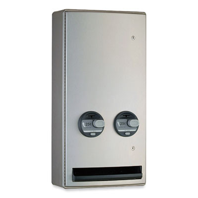 Conturaseries Surface-Mounted Napkin/Tampon Vendor, 25 Cent Coin Mechanism, 14.5 x 7.13 x 28.5, Stainless Steel