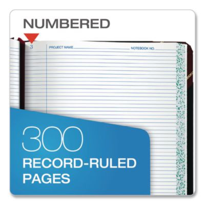 Laboratory Notebook, Data/Lab-Record Format, Black/Red Cover, (300) 10.38 x 8.13 Sheets