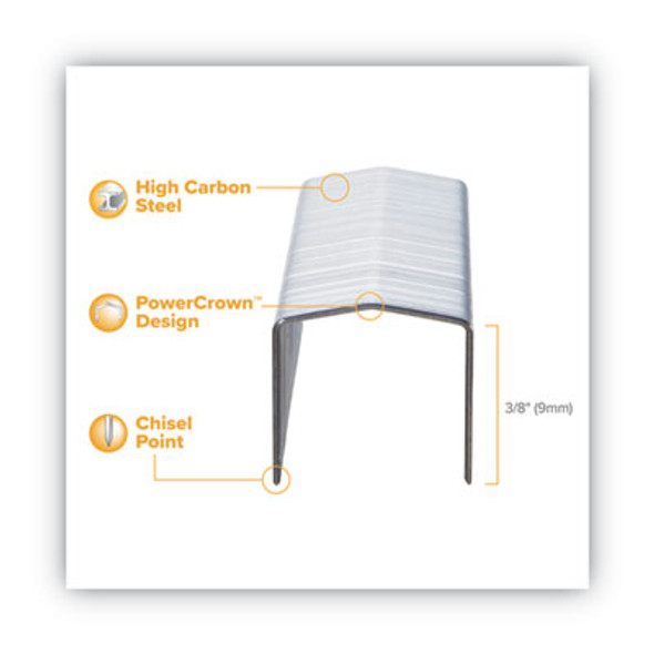 B8 Powercrown Premium Staples, 0.38" Leg, 0.5" Crown, Steel, 5,000/Box