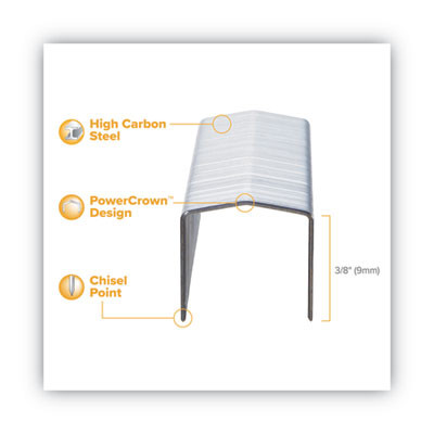 B8 Powercrown Premium Staples, 0.38" Leg, 0.5" Crown, Steel, 5,000/Box