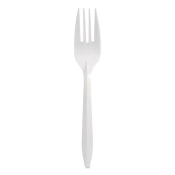 Mediumweight Polypropylene Cutlery, Fork, Plastic, White, 1,000/Carton