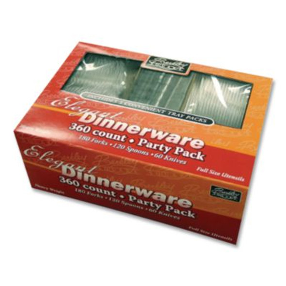 Heavyweight Party Pack, Heavyweight, Fork/Knife/Spoon, Plastic, Clear, 360/Pack
