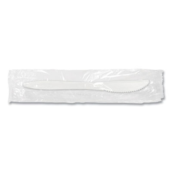 Individually Wrapped Mediumweight Cutlery, Knife, Plastic, White, 1,000/Carton