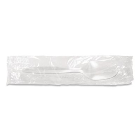 Individually Wrapped Mediumweight Cutlery, Spoon, Plastic, White, 1,000/Carton
