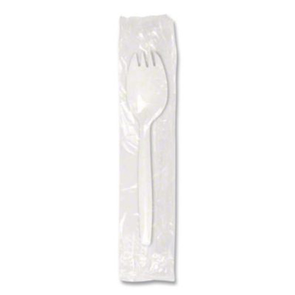 Individually Wrapped Mediumweight Cutlery, Spork, Plastic, White, 1,000/Carton
