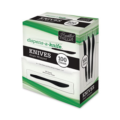 Dispens-a-Knife, Individually Wrapped, Mediumweight Knife, Plastic, Black, 100/Box