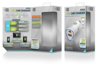 Pd Car Charger, 30 W, Two 3 A Ports, White