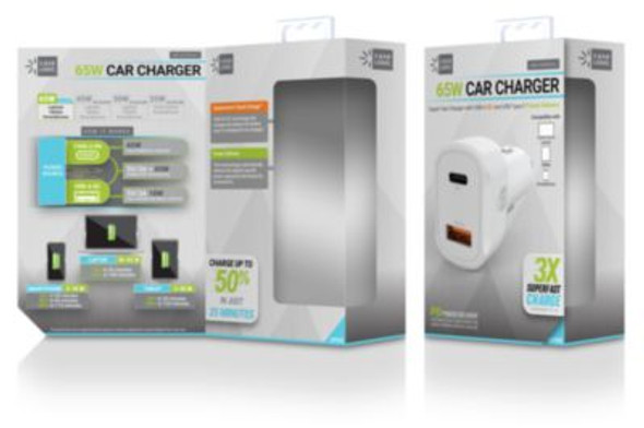 Pd Car Charger, 60 W, Two 2 A Ports, White