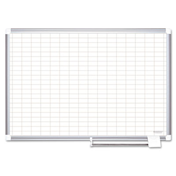 Gridded Magnetic Porcelain Dry Erase Project Planning Board, 1" x 2" Cell, 72" x 48", White Surface, Satin Aluminum Frame