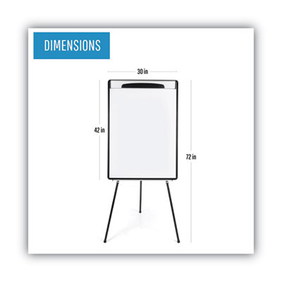 Magnetic Gold Ultra Dry Erase Tripod Presentation Easel With Arms, 28" x 38.5", White Surface, Black/Silver Aluminum Frame