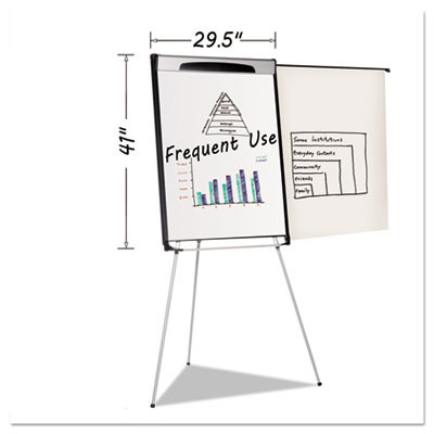 Tripod Extension Bar Magnetic Gold Ultra Dry Erase Easel, 29" x 41", White Surface, Black/Satin Aluminum Frame