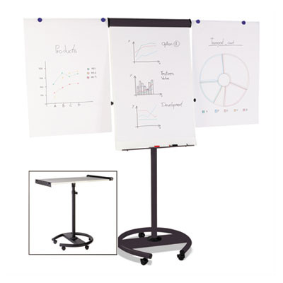 360 Multi-Use Mobile Magnetic Dry Erase Easel, 27" x 41", White Surface, Black Steel Frame