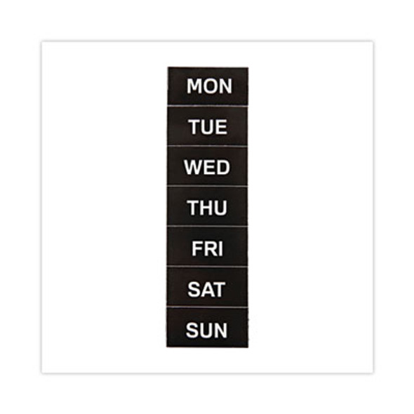 Heavy-Duty Board Magnet Labels, Days Of The Week (Monday-Sunday), 1" Tall, White Characters, Black Background, 7/Pack