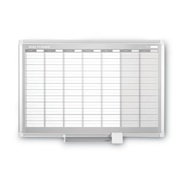 Magnetic Dry Erase Calendar Board, Weekly Planning/Scheduling, 36" x 24", White Surface, Satin Aluminum Frame