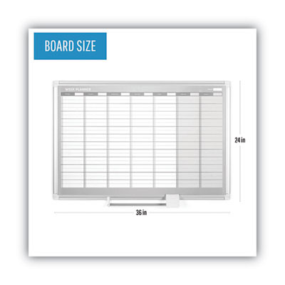 Magnetic Dry Erase Calendar Board, Weekly Planning/Scheduling, 36" x 24", White Surface, Satin Aluminum Frame