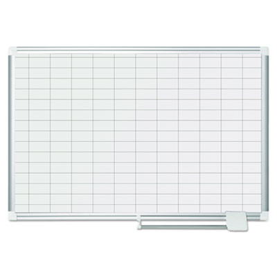 Gridded Magnetic Steel Dry Erase Project Planning Board, 1" x 2" Cell, 36" x 24", White Surface, Satin Aluminum Frame