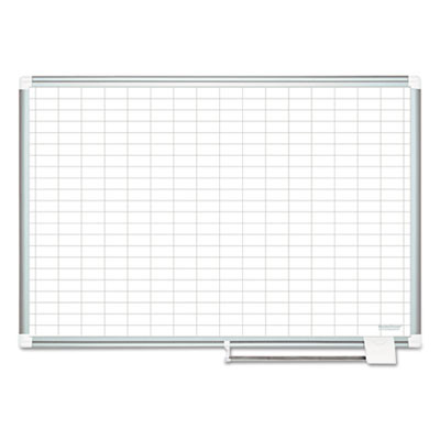 Gridded Magnetic Steel Dry Erase Project Planning Board, 1" x 2" Cells, 36" x 24", White Surface, Satin Aluminum Frame